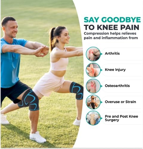 Modvel Knee Braces for Knee Pain Women & Men - 2 Pack Knee Brace for Knee Pain Set, Knee Brace Compression Sleeve, Knee Support for Knee Pain Meniscus Tear, ACL & Arthritis Pain Relief,Blue L