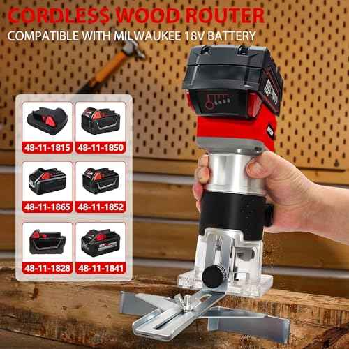 Cordless Wood Router Trimmer for Milwaukee M18 Battery, 6 Speeds Wood Trimmer Set, 800W 30000 RPM Brushless Motor Hand Palm Router with 15pcs 1/4"Shank Router Bits for Woodworking,Slotting(NO Battery)