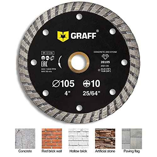 GRAFF 4 Inch Diamond Blade for Angle Grinder - Diamond Cutting Wheel for Cutting Stone, Marble, Granite, Brick, Masonry, Paving Flag, Concrete - Turbo Diamond Saw Blades - 105 mm
