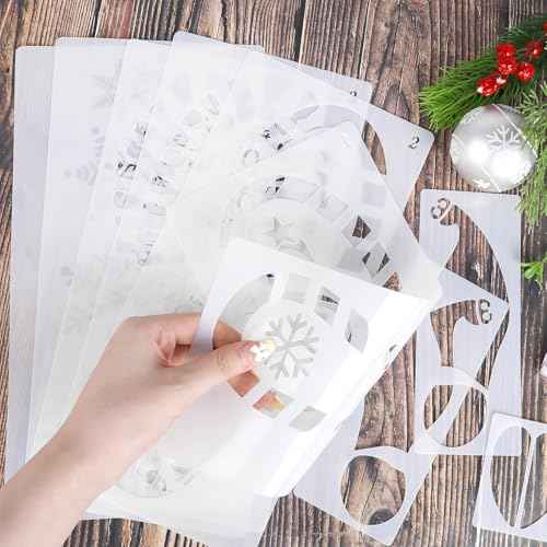 DIYASY 9 Pcs Christmas Santa Footprint Stencils, Reusable Snowflake Stencils for Painting Large Crafts Stencil Elf Foot Print Templates Holiday Xmas Decorations