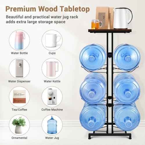 CAROD 5 Gallon Water Jug Holder, Heavy Duty Water Jug Stand with Storage Shelves, 3-Tier Foldable 5 Gallon Water Bottle Holder Water Cooler Jug Rack for Kitchen Living Room Office Gym(Only Shelf)