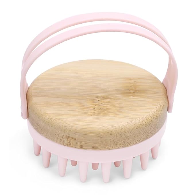 Bamboo Silicone Scalp Brush for Hair Washing Ã¢ÂÂ Gentle Shampoo Massager with Soft Bristles for Dandruff & Oil Care, Eco-Friendly Head Scrubber Comb for Deep Clean & Relaxing Shower (Pink)