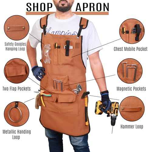 Woodworking Apron for Men - 9 Reinforced Pockets Durable Canvas Rugged Elegance Padded Cross Straps - Tool Apron