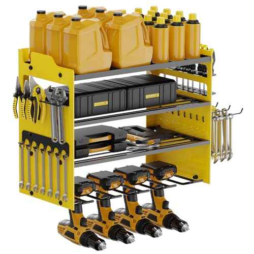 Power Tool Organizer Wall Mount with 4-Drill Holders-400Lbs Load Heavy Duty Metal 4-Layers Garage Storage and Organization Adjustable Battery Tools Rack Utility Racks Gifts for Men
