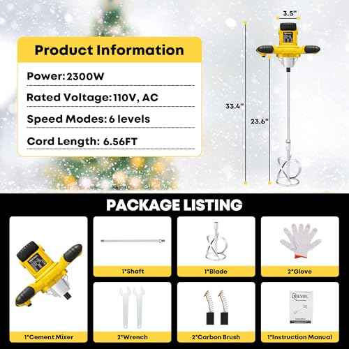 SILVEL Cement Mixer, 2300W Handheld Electric Concrete Mixer, Portable Mortar Mixer with 6 Adjustable Speed, 110V Mud Mixer for Mixing Mud, Cement, Mortar, Paint, Fodder