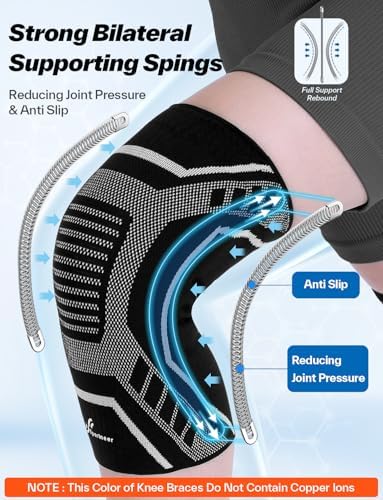Knee Brace for Men & Women - Sportneer Knee Compression Sleeve with Side Stabilizers - Knee Support for Running, Hiking, Working, Basketball, Volleyball, Gym, Meniscus Tear, ACL, Arthritis Knee Pain Relief, A pair (Black, X-Large(19"-22"))