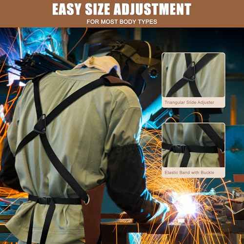 DF DUALFERV Leather Aprons for Men, Heavy Duty Leather Work Apron, Heat- & Flame-Resistant Shop Apron, Woodworking Apron, with Strengthened Pockets and Robust Stitching