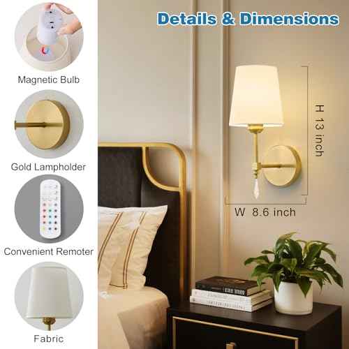 Wireless Wall sconces Set of Two,10000 Mah Battery Operated Wall Sconce with Remote,Dimmable 12 RGBS Rechargeable Wall Sconce,Cordless sconces wall decor set of 2 for Living Room,Bedroom (Gold)