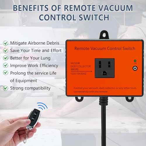 120V Automatic Vacuum Switch with Remote, Wireless Remote Switch for Dust Collector, Save Your Time, Keep Your Workplace Clean (Battery Included)
