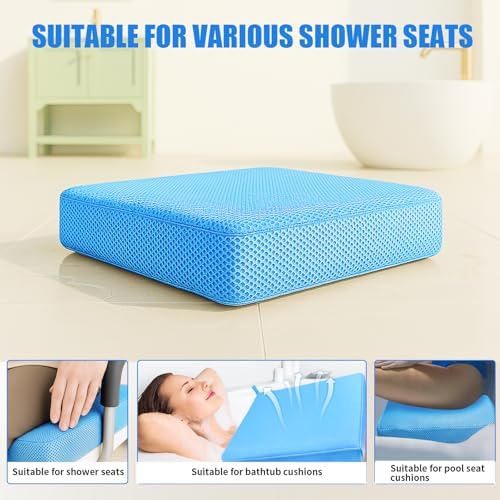 Shower Seat Cushion,Thickened Shower Chair Cushion 4D Air Fiber Material,Machine Washable and Fast Drying Suitable for Shower Seats Bathtub Baths, Poolside & Rest Dressing Room Seats，Blue