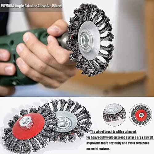 Wire Wheel for 4 1/2 Angle Grinder, 2 Pack 4 Inch Twist Knotted Wire Wheel for Grinders, with 5/8 Inch-11 Threaded Arbor, Angle Grinder Wire Wheel for Heavy&Light Duty Work