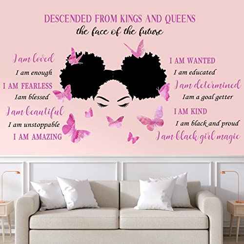 Chinco Black Girl Wall Stickers for Teen Inspirational Quote Wall Decal Butterfly Motivational Saying Positive Vinyl Stickers for Classroom Bedroom Office(Bright Style)