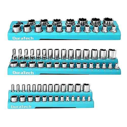 DURATECH Magnetic Socket Organizer Set, 1/4", 3/8", 1/2" Drive Metric Socket Holders Socket Trays for Tool Box and Tool Cart, Hold 74 Pieces Standard Size Deep Size Sockets (Sockets Not Included)