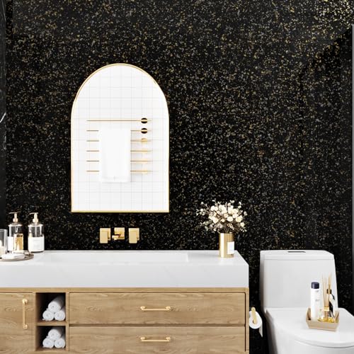 Black and Gold Granite Marble Contact Paper Peel and Stick Wallpaper Countertops 15.7"x78.8" Glossy Granite Contact Paper for Kitchen Cabinets Waterproof Removable Vinyl Wallpaper Backsplash