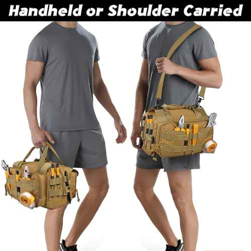 MOZETO 12 inch Tool Bag, Water-Resistant Small Tactical Tool Bag, Durable Handle Tool Bags for Men with Shoulder Strap (Brown)