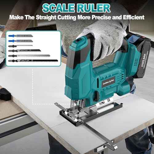 Cordless Jig Saw with Battery & Charger, Jigsaw Tool for Makita 18V Battery, with LED Light, Varible Speed, Bevel Angle (0¡Æ-45¡Æ), 3-Position Orbital Jig Saw for Wood PVC Metal Cutting