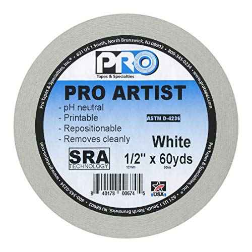 ProTapes Artist Tape Flatback Printable Paper Board or Console Tape, 60 yds Length x 1/2" Width, White (Pack of 1)