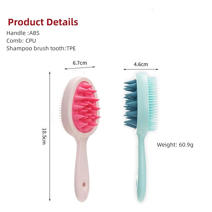 Hair Brush,Double-sided Silicone Comb Brush for Wet & Dry hair, Eliminates Knots & Reduces Breakage for All Hair Types, Large Combs for Head Massage and Relaxation,Pink