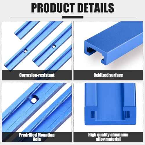 Zonon 4 Set 48'' T Track for Woodworking and T Track Intersection Kit with Predrilled Mounting Holes Wood Screw Double Cut Profile Universal T Track Accessory Aluminum T Rail Track Woodworking Tool