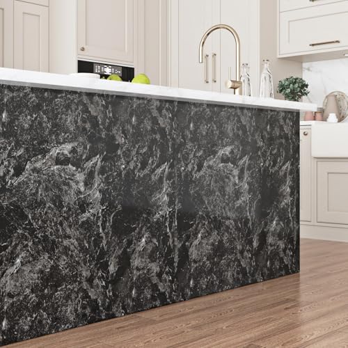 Black Marble Contact Paper Peel and Stick Countertops 15.8"x78.7" Decorative Wallpaper Waterproof Black Contact Paper for Countertops Removable Wallpapers Marble Vinyl Film for Cabinets Shelf Liner