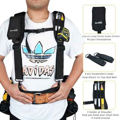 MELOTOUGH Work Belt Suspender Tool Belt Suspenders Bag Suspenders for Men Heavy Duty with Gel Shoulder Pad Detachable Phone Holder for Construction/Electrician/Contractor/Carpenter