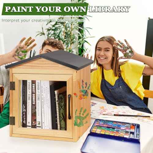 Outdoor Library Outdoor Book Box Storage Small Wooden Cabinet Little Literature Box for Neighborhoods Community and Schools Sharing Books, Flyers, Newspapers, Food and Art (B)