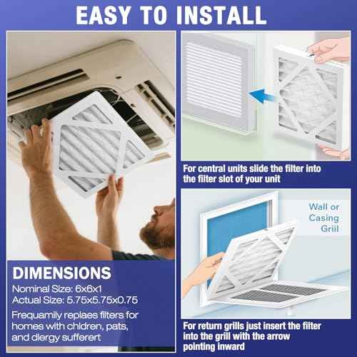 6 Pack Updated 6x6x1Air Filter, pertain Merv 8 HVAC Pleated A/C Furnace Filters (Actual Size: 5.75.5x5.75.5x0.75)