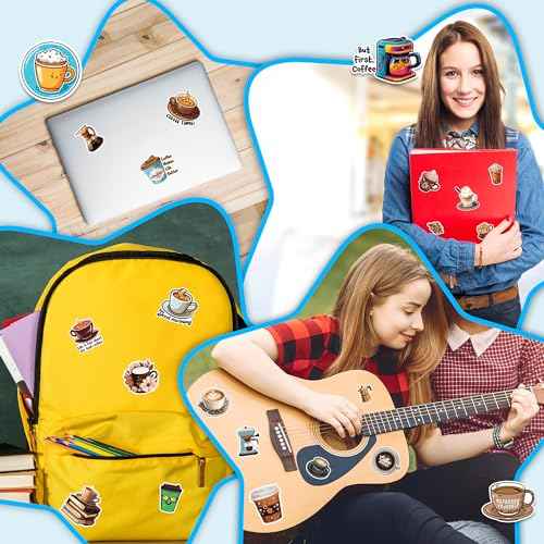 Coffee Stickers 50 Pieces Vinyl Waterproof Decal for Laptop Water Bottle Phone Car Window Bike Motorcycle Stakeboard Scrapbook Coffees Sticker Gifts for Kid Teen Adult