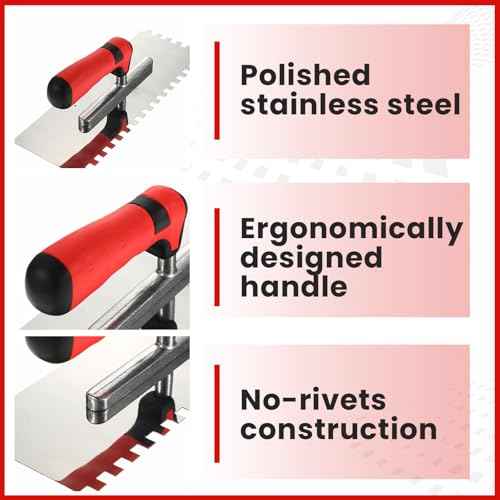 Leinuosen 6 Pcs Tile Tools Set Include 3 Pcs Stainless Steel Square Notch Trowel, 1 Rubber Grout Float and 2 Grout Sponge for Wall Floor Tiling Installation Grouting