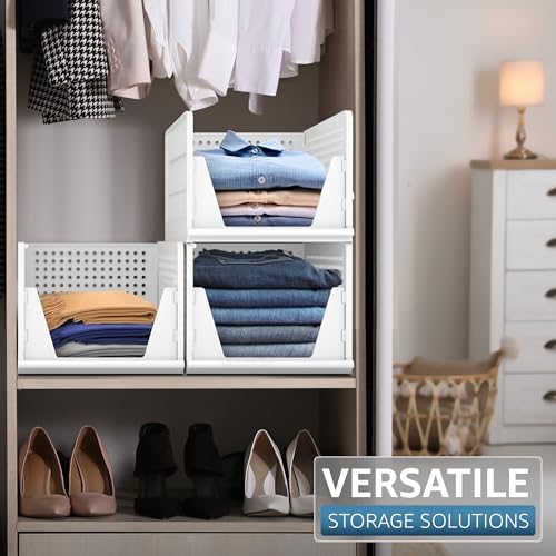 Sorbus Shelf Organizer - Closet Shelf Organizer for Clothes, Closet, Bathroom, Kitchen, Garage - Plastic Stackable Shelf Organizer Baskets - Open Front Design Under Shelf Organizer