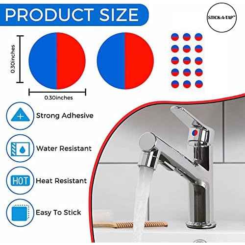 Faucet Stickers, 15 Hot and Cold Water Stickers - Kitchen Faucet Stickers - Red & Blue Vinyl Tap Faucet Transfer Stickers for Bathroom ((H & C - Circle))
