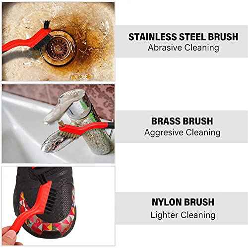 Wire Brush Set for Cleaning Rust Removal in Holes, 3pcs Brass/Stainless Steel/Nylon Brushes