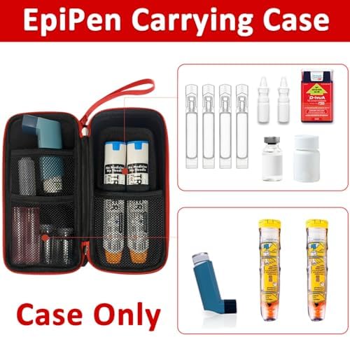 EpiPen Carry Case, Hard Emergency Medical Bag with Carabiner-for 2 EpiPens, Asthma Inhaler, Auvi-Q,Eye Drops,Anti-Histamine,Allergy Medication,Diabetes Travel Case for Adults and Kids