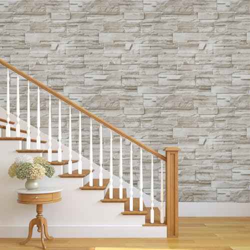 ConCus-T Brick Wallpaper Peel and Stick Wallpaper 17.7" x 118" Faux Stone Wallpaper Brick Contact Paper Self-Adhesive Removable Decorative Wall Paper for Wall Kitchen Backsplash