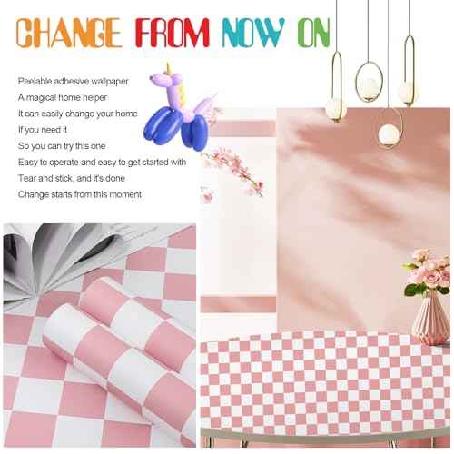 Amiya Checkered Wallpaper Peel and Stick Pink Mosaic Checkerboard Contact Paper 17.3¡±X120¡±Modern Self Adhesive Vinyl Removable Wall Paper for Shelf Liner,Classroom,Cabinets,Living Room