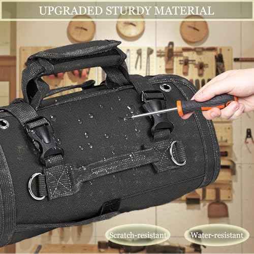 Tool Organizer Bag, Foldable Roll Up Bag Organizer w/ 2 Detachable Pouches, Heavy Duty Tool Storage Organization for Mechanic Carrying Toolbag, Dad Men Birthday Father Day, Gifts for Him (Black)