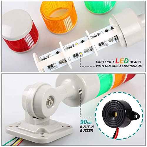 Led Signal Tower Stack Lights, Industrial Warning Column Lamp, Andon With Rotatable Base, Steady/Flashing Switchable, 12V 24V DC (3-Layer, With Buzzer)
