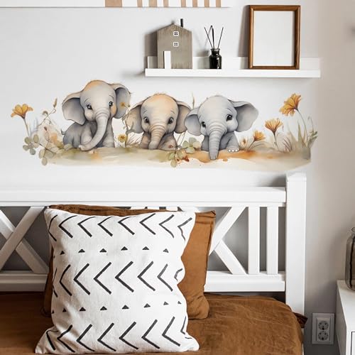 Cozy Baby Elephant Family Wall Stickers, sacinora Cute Cartoon Animal Wall Decals Removable Vinyl Peel and Stick for Kids Boy Girl Nursery Living Room Bedroom Art Decorations