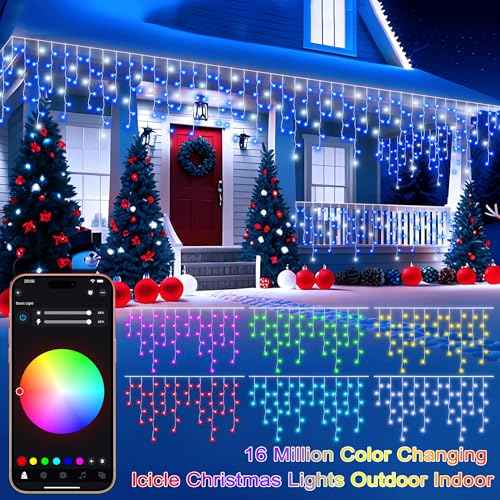 40+ Modes Smart Icicle Lights for Outside - 65.6Ft App Controlled Super Xtras 16 Million Color Changing Icicle Christmas Lights Outdoor Indoor Dimmable Timer Remote Waterproof