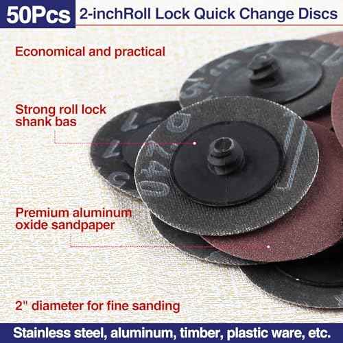 SPEEDWOX 50Pcs 2" 240 Grit Roll Lock Quick Change Discs Aluminum Oxide Coated Die Grinder Accessories Aluminum Oxide Sandpaper Disc Roll Lock Sanding Discs Quick-Change Sanding Discs