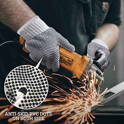 Evridwear Cotton Polyester String Knit Shell Safety Protection Work Gloves for Painter Mechanic Industrial Warehouse Gardening Construction Men & Women 12 Pairs, With Two Side dots, L Size