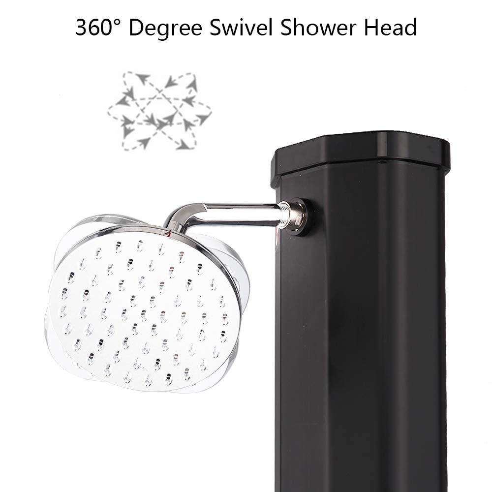 VINGLI 9.3 Gallon Solar Heated Outdoor Shower, 7.2 FT Height, Freestanding Outside Shower with 360° Swivel Shower Head & Foot Faucet, Hot & Cold Water Adjustment, Black