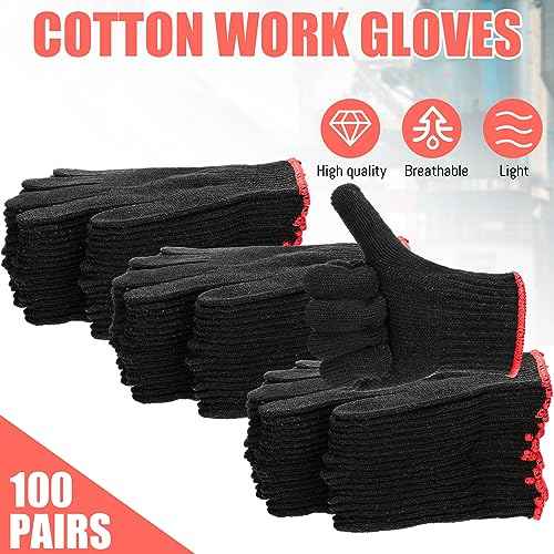 Sintuff 100 Pairs Gloves Cotton Liners for BBQ String Knit Polyester Safety Gloves for Cooking, Grilling