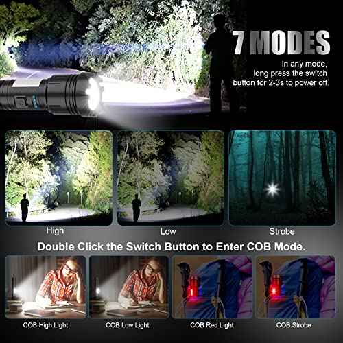 Magnetic Rechargeable Flashlight High Lumens, Super Bright LED Flash Light with COB Work Light, USB C, 7 Modes, Zoomable, IPX6 Waterproof Tactical Pocket Flashlights for Emergency Camping