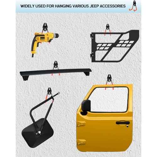 Xislet 4Pcs Jeep Door Hangers Jeep Wall Mount for Door Storage Hangers Compatible with 1956-2025 Jeep Wrangler CJ YJ TJ LJ JK JKU JL JLU JT, Removable Door Storage Holder Garage Hooks Heavy Duty