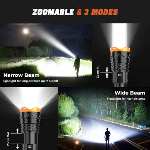 Super Bright Flashlight High Lumens 3000 Rechargeable, Powerful Strong 50W LED, Long Lasting 15 Hours, Quick USB C Charge, Improved Single Click Design 3-Mode, LCD Display & Output, for Hiking Home
