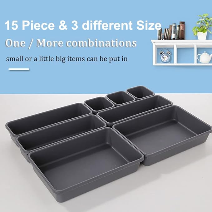 Kutesna 15 PCS Interlocking Desk Drawer Organizer Separator for Office,Bathroom,Kitchen,MakeupÃ¯Â¼ÂBlackÃ¯Â¼Â