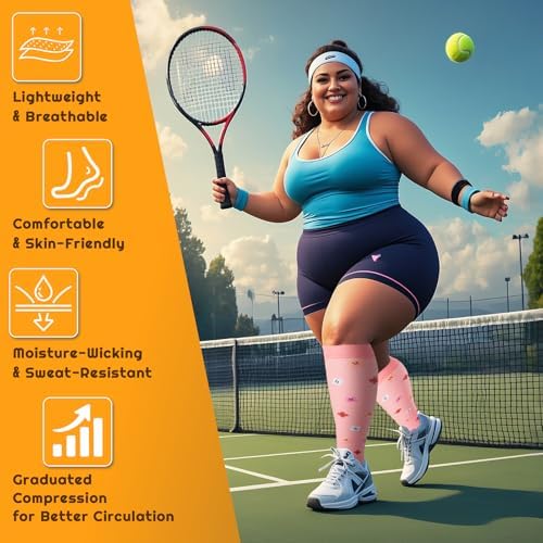Plus Size Compression Socks for Women & Men 3 Pairs, Wide Calf Extra Large 20-30 mmHg Knee High Support Socks for Travel, Running, Nurse