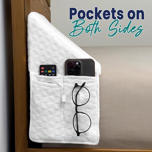 Bed Wedge Pillow for Headboard Gap Filler Full Size - High Density Memory Foam Headboard Pillow Wedge Prevents Items Falling - Triangle Mattress Spacer with Pockets