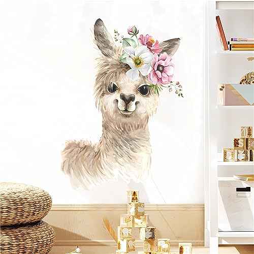Cute Alpaca Cub Wall Stickers, sacinora Cartoon Animal Wall Decals Removable Vinyl Peel and Stick for Kids Baby Living Room Bedroom Children's Room Nursery Playroom Art Decorations